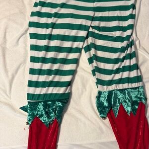 Women’s Green and White Striped Elf Pants